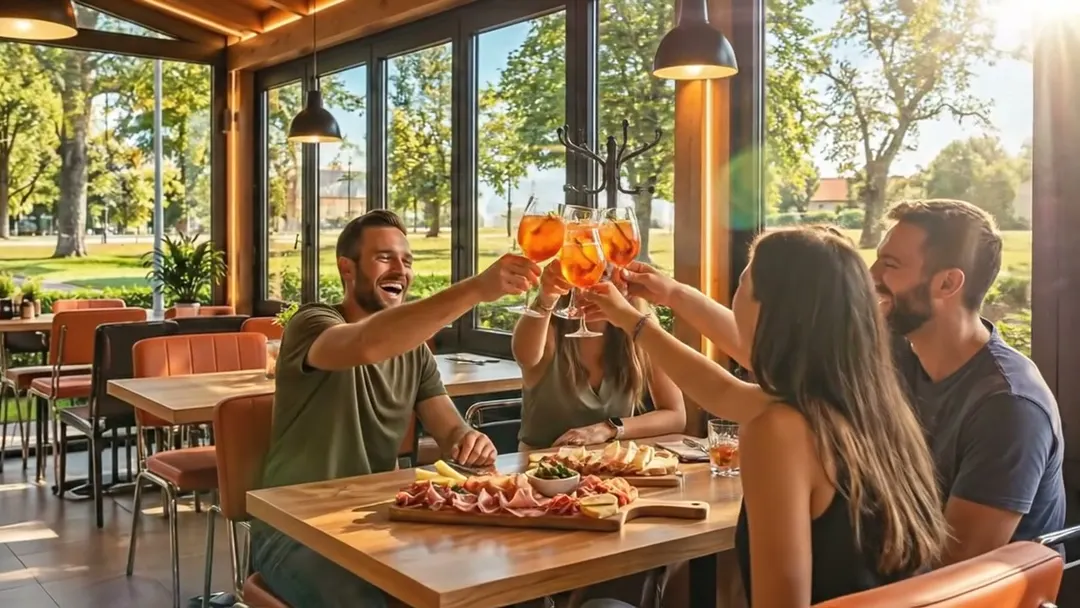 Calici di spritz alzati per un brindisi al tavolo